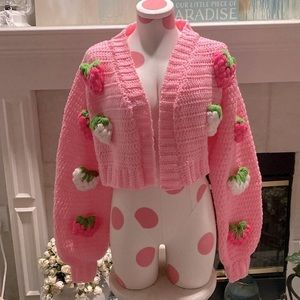 Crochet Strawberry Cardigan New Excellent Condition